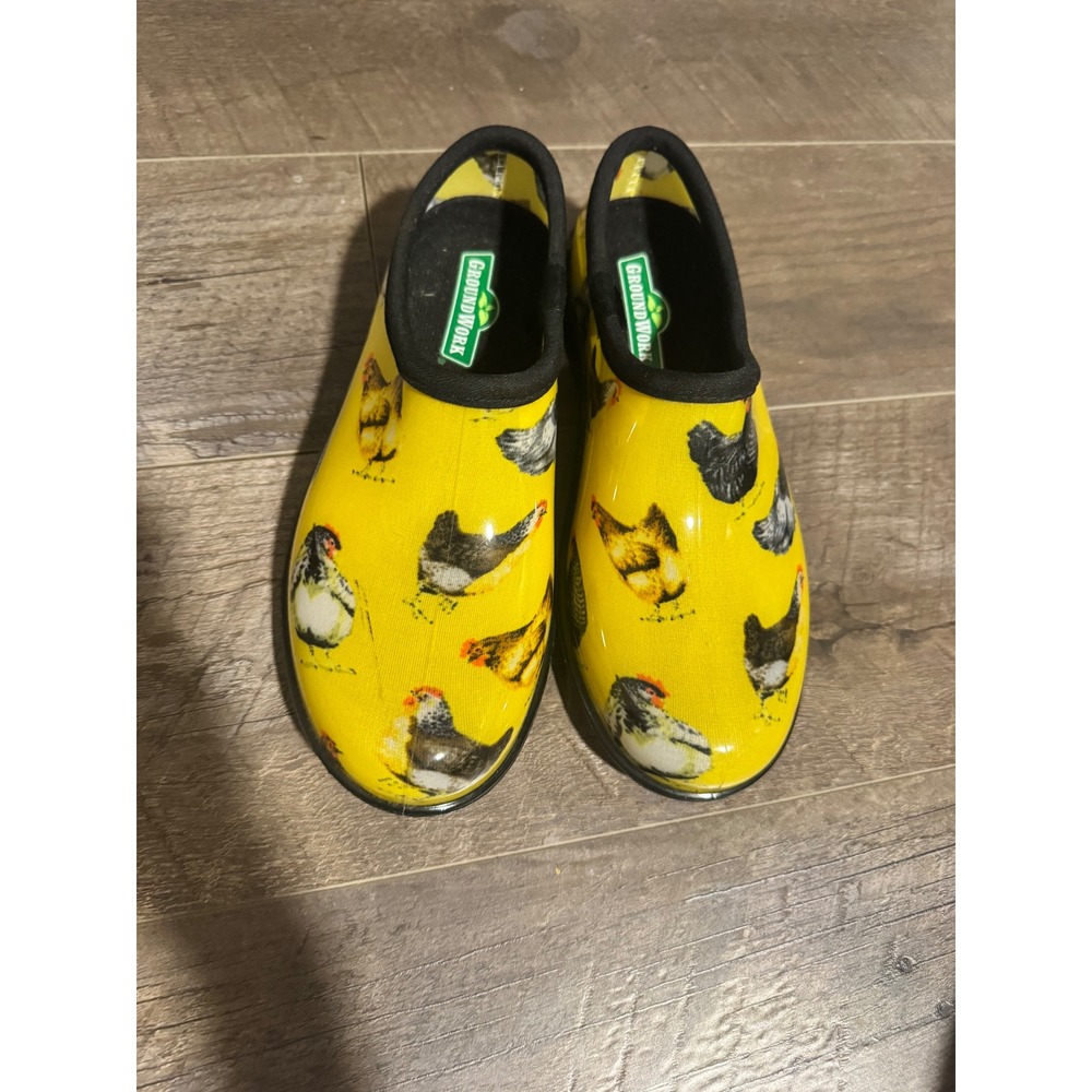 Groundwork Yellow Chicken Print Garden Clogs Waterproof Slip On Shoes Womens 7